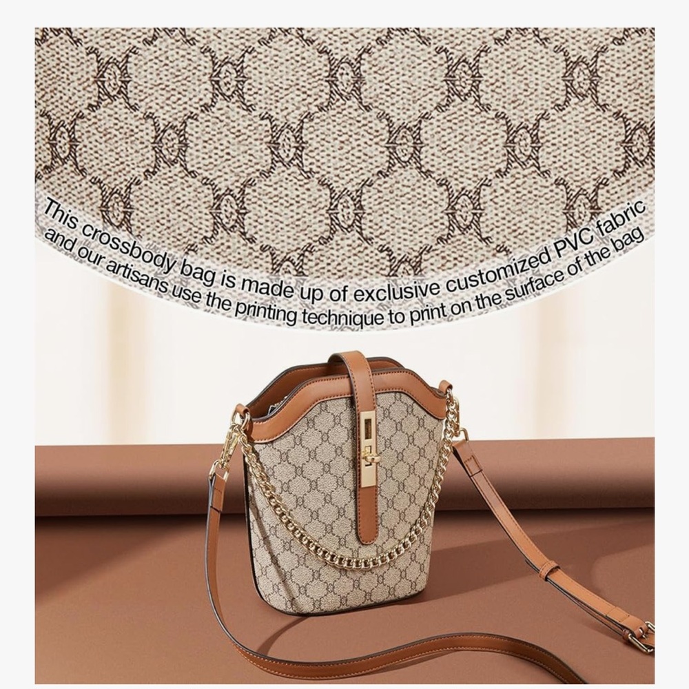 🆕 Designer-Inspired Monogram Bucket Bag in Beige and Tan - Picture 5 of 6